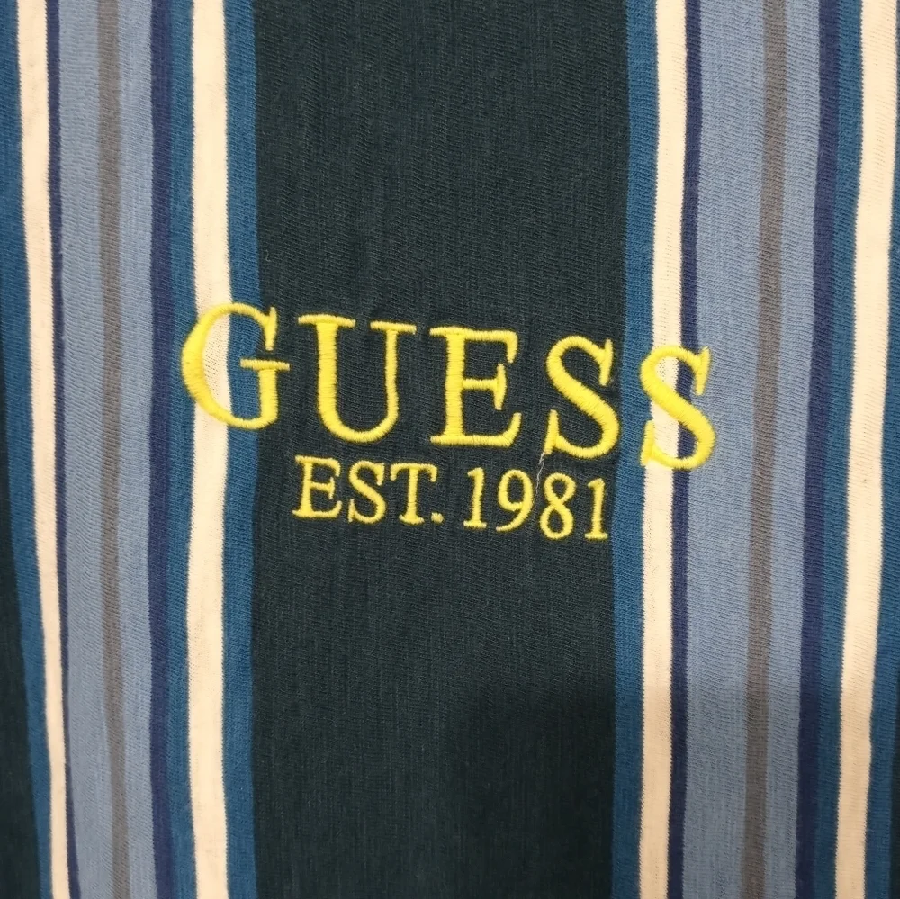 Guess Originals Blue white Striped Short Sleeve TShirt w Embroidered Logo M - Picture 2 of 5